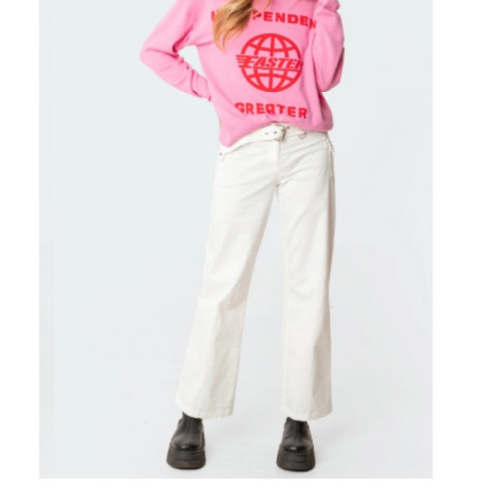 Edikted Cream Straight Leg Pants